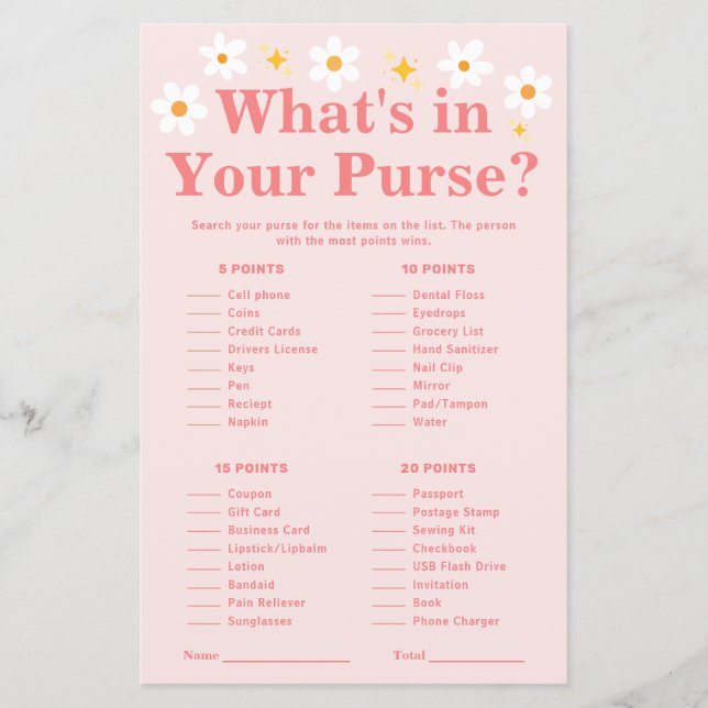 O que há no seu jogo de bolsa, chá de fraldas de m (Frente)