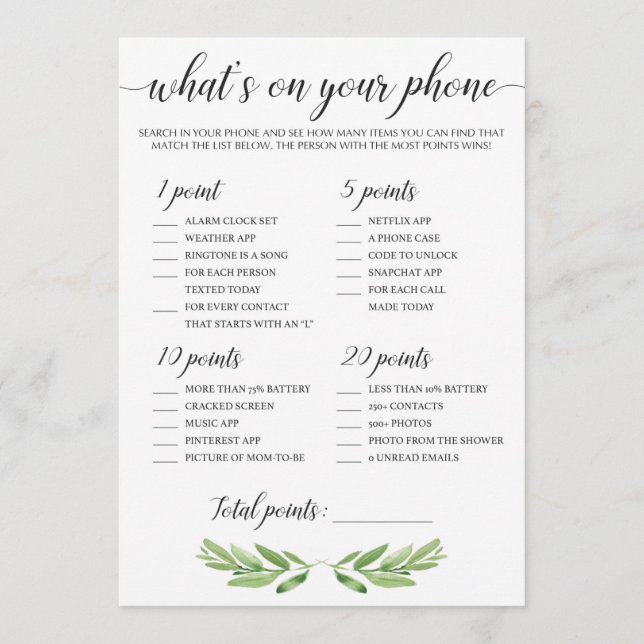 O que há no seu jogo de Chá de fraldas telefônico  (Frente)