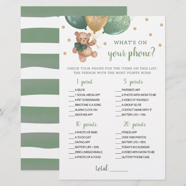 O que há no seu jogo de Chá de fraldas telefônico  (Frente/Verso)