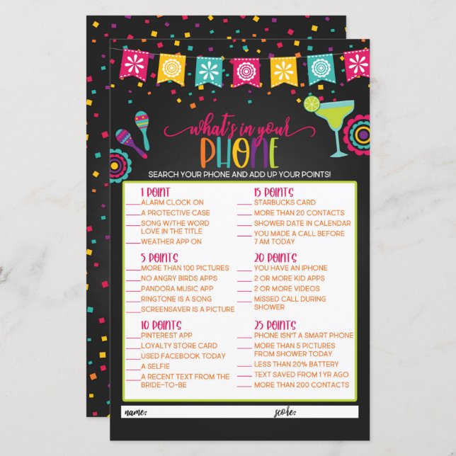 O que há no seu jogo de Chá de panela - Fiesta (Frente/Verso)