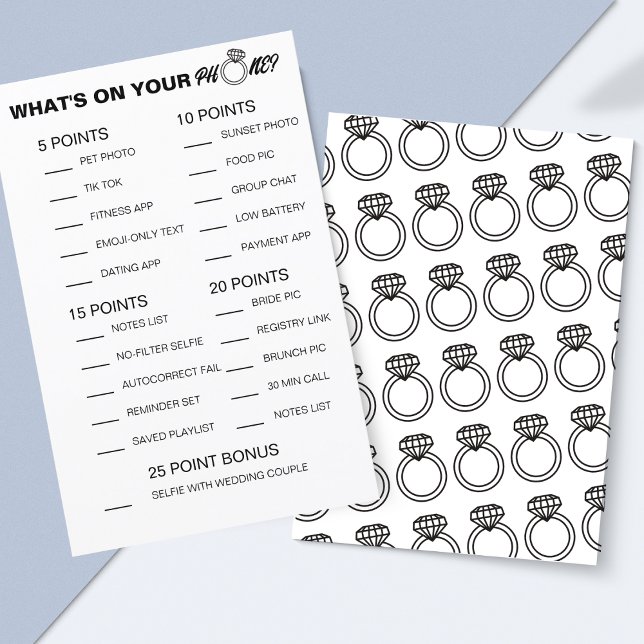 O que há no seu jogo telefônico - atividade do Chá (This bridal shower game is fun, easy to edit and features cute diamond rings on the back.)