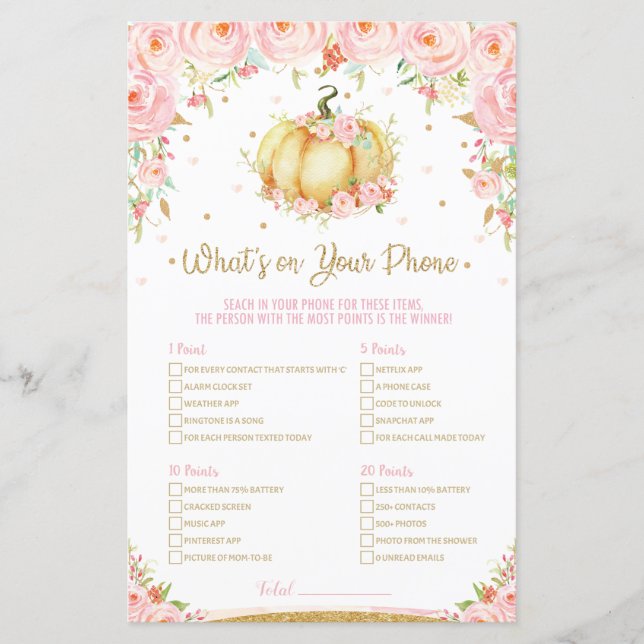 O que há no seu jogo telefônico no Chá de fraldas (Frente)