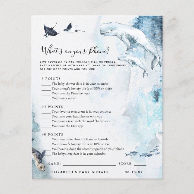 O que há no seu telefone | Jogo Chá de fraldas (Frente)