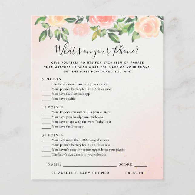 O que há no seu telefone | Jogo Chá de fraldas (Frente)