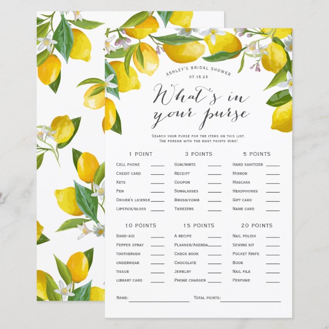 O que tem na bolsa, Jogos de Chá de panela Lemon? (Frente/Verso)