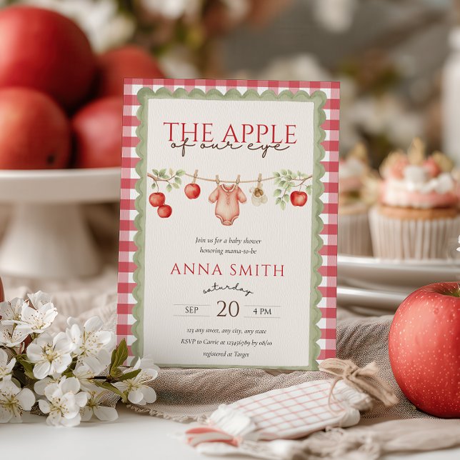 O Querido do Nosso Olhar Convite de Chá de Bebê Xa (The Apple Of Our Eye Baby Shower Invitation Red Gingham Farmer's Market )