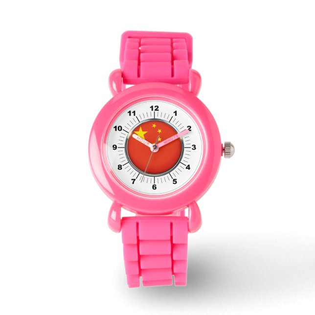 O relógio de pulseira rosa rosa com bandeja na Chi (Frente)