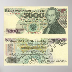 O retrato de Chopin no poster polonês da moeda