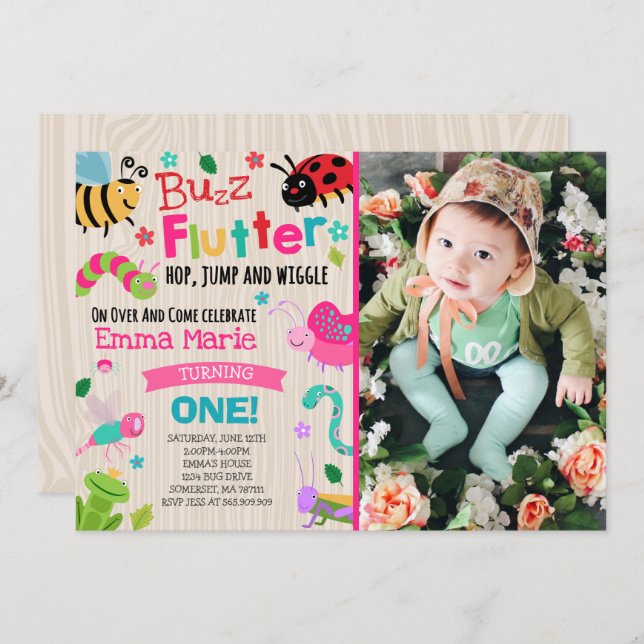 O rosa da menina do convite do aniversário dos (Frente/Verso)