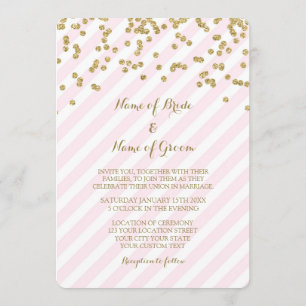 O rosa Dourado dos confetes listra convites do