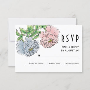 O rosa Pastel, peônia azul floresce RSVP wedding