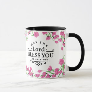 O senhor Bênção você e mantem-no caneca com flores