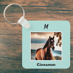 O seu Chaveiro de teclado monograma de fotos do ca<br><div class="desc">Crie seu próprio teclado com duas fotos favoritas do seu cavalo (ou uma foto cada para dois cavalos), uma na frente do teclado, a outra no verso. Cada foto é exibida com o nome do cavalo embaixo e sua inicial (ou inicial do receptor) como um monograma no topo. O design...</div>