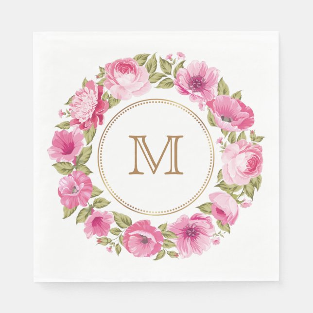 O seu monograma num guardanapo de papel Flower Fra (Frente)