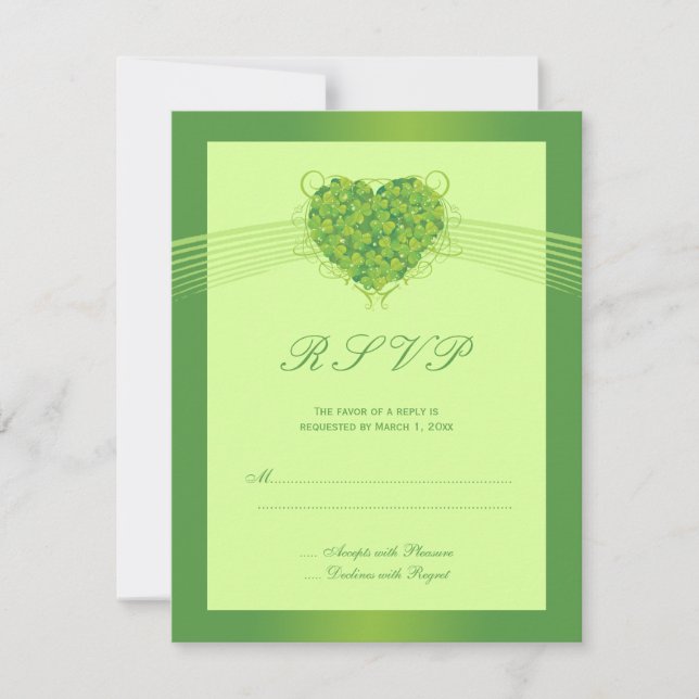 O shamrock verde apaga coração casamento RSVP (Frente)
