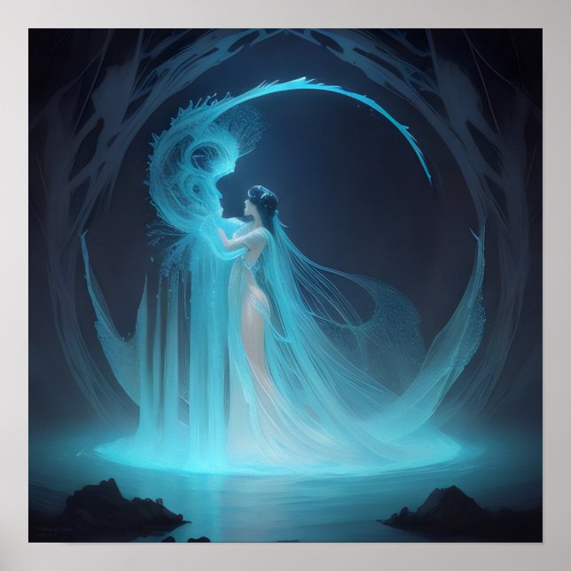 O submundo Naiad AI Fantasy Digital Art Impressão (Frente)