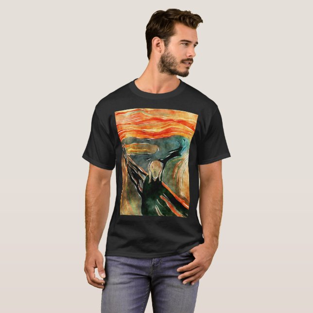 O t-shirt artístico da pintura alaranjada da arte (Frente Completa)