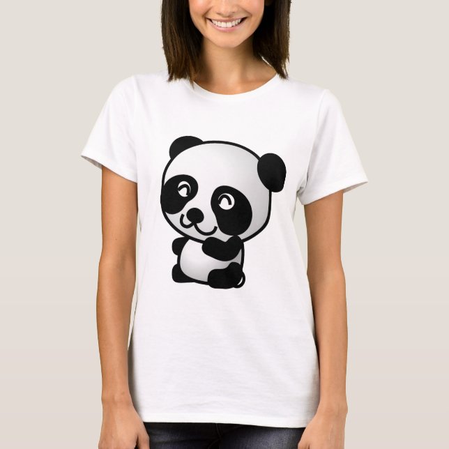 O t-shirt básico das mulheres da panda (Frente)