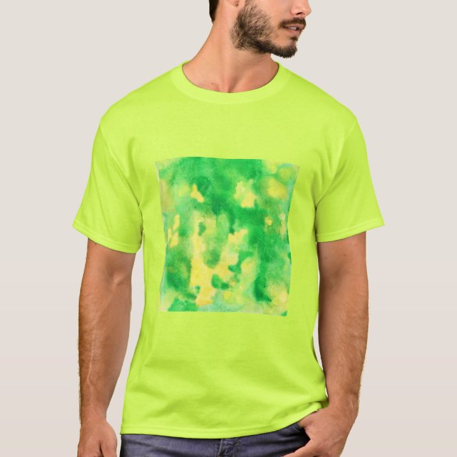 O t-shirt básico dos homens da aguarela do verde (Frente)