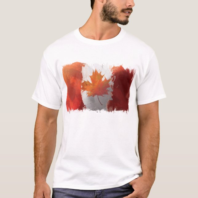 O t-shirt básico dos homens da bandeira de Canadá (Frente)
