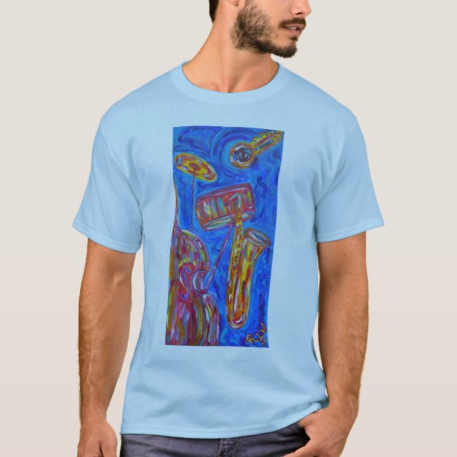 O t-shirt básico dos homens - jazz azul legal (Frente)