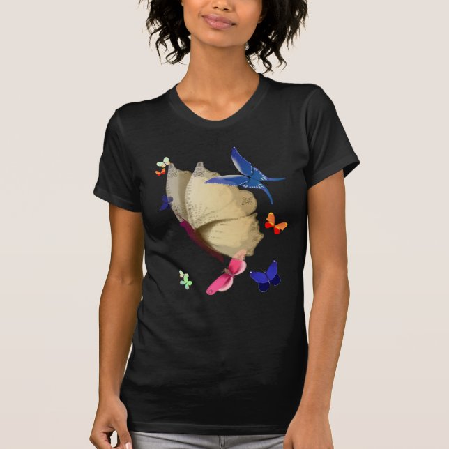 O t-shirt bege grande da borboleta (Frente)