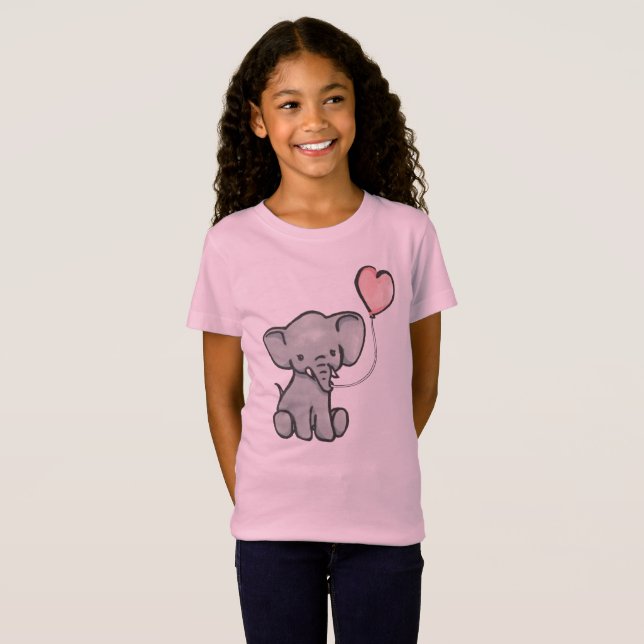 O t-shirt bonito da menina cor-de-rosa do elefante (Frente Completa)