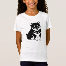 O t-shirt bonito da menina da silhueta do cão de
