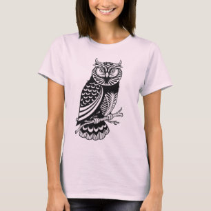 O t-shirt bonito das mulheres da coruja