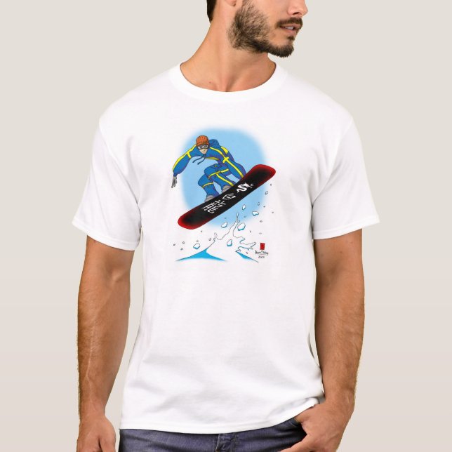 O t-shirt branco do Snowboarder do dragão (Frente)