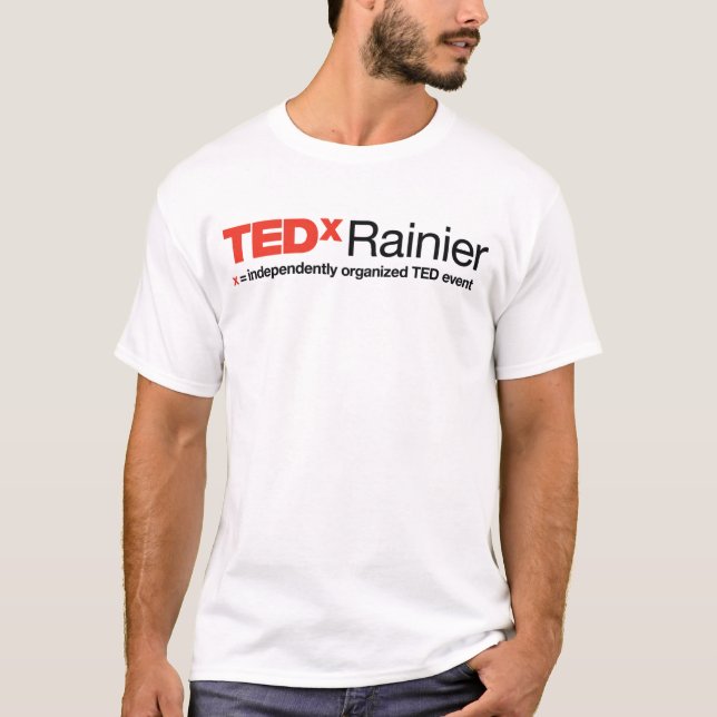 O t-shirt branco dos homens mais chuvosos de TEDx (Frente)