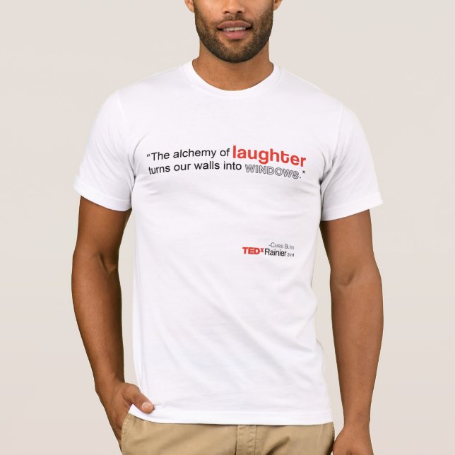 O t-shirt branco dos homens mais chuvosos de TEDx (Frente)