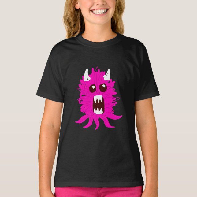 O t-shirt da menina cor-de-rosa do monstro (Frente)