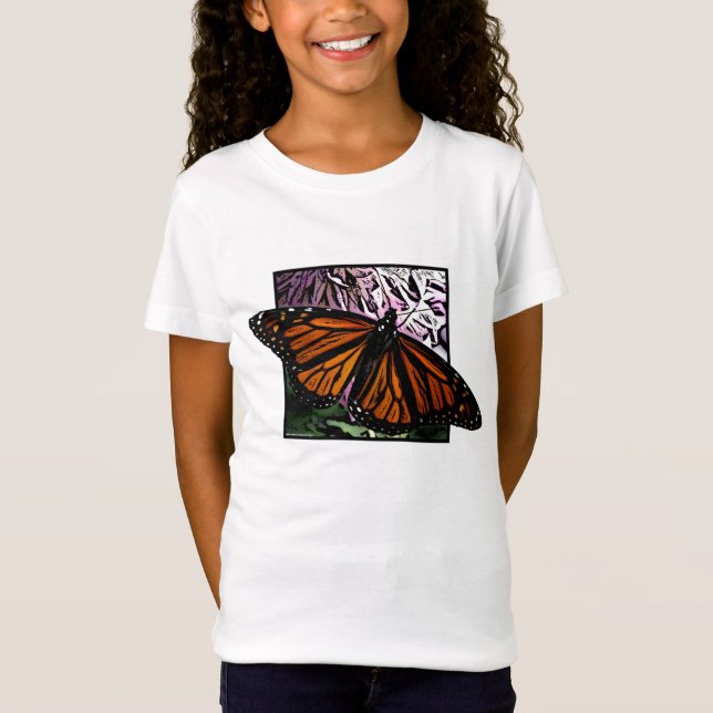 O t-shirt da menina da borboleta de monarca (Frente)