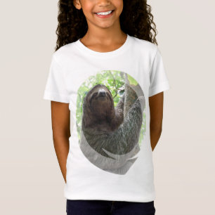O t-shirt da menina do design da foto da preguiça