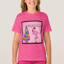 O t-shirt da menina do flamingo do chapéu do papai