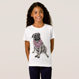 O t-shirt da menina do tema do cão do Pug