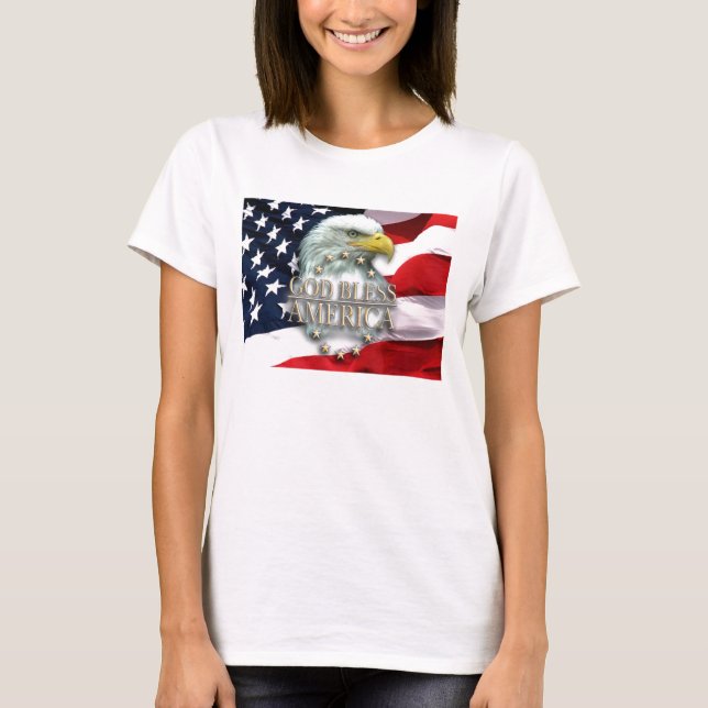 O t-shirt da mulher de América dos deus abençoe (Frente)