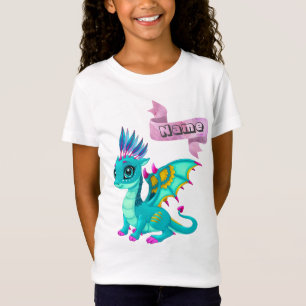 O t-shirt das meninas com um dragão azul