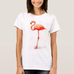 O t-shirt das mulheres: Aguarela cor-de-rosa do<br><div class="desc">O Tshirt das mulheres: Pintura cor-de-rosa da aguarela do flamingo (branca)</div>