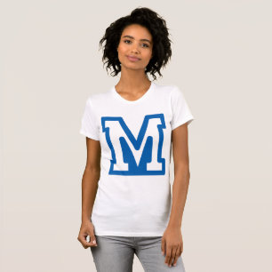 O t-shirt das mulheres azuis da letra M