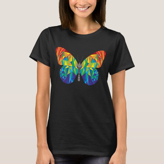 O t-shirt das mulheres da borboleta de prisma do (Frente)