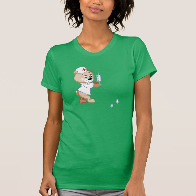 O t-shirt das mulheres da enfermeira do urso de (Frente)