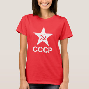 O t-shirt das mulheres da foice CCCP do martelo da