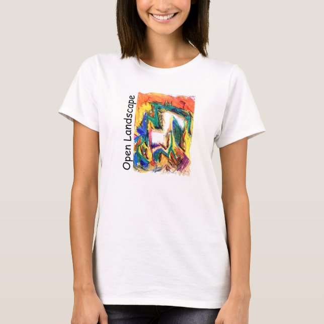 "O t-shirt das mulheres da paisagem aberta" (Frente)