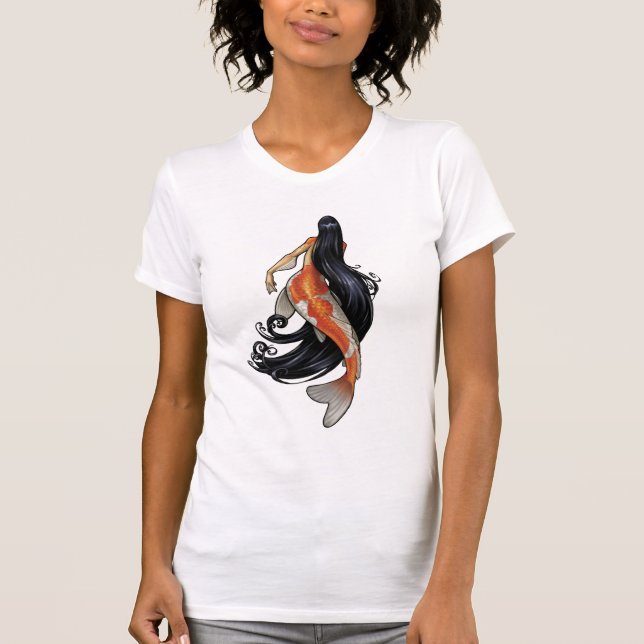 O t-shirt das mulheres da sereia de Koi (Frente)