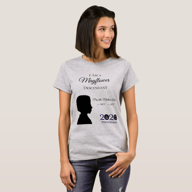 O t-shirt das mulheres de Priscilla Alden (Frente Completa)