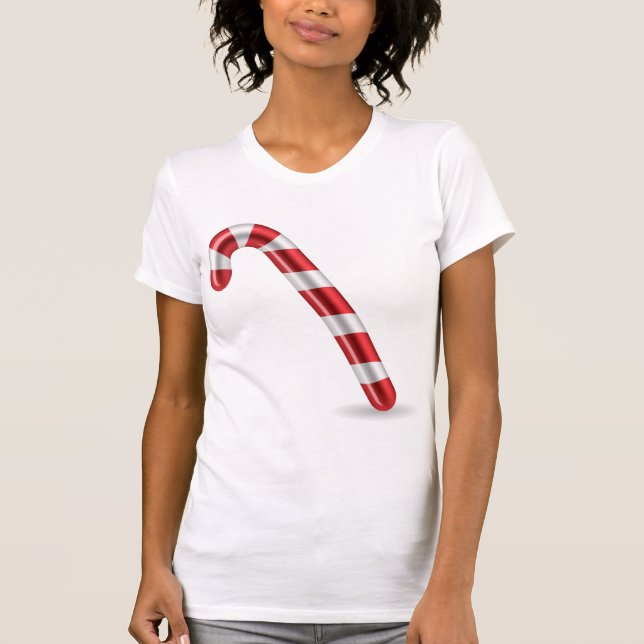 O t-shirt das mulheres do bastão de doces (Frente)
