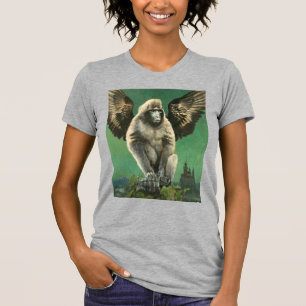 O t-shirt das mulheres do macaco do vôo do vintag