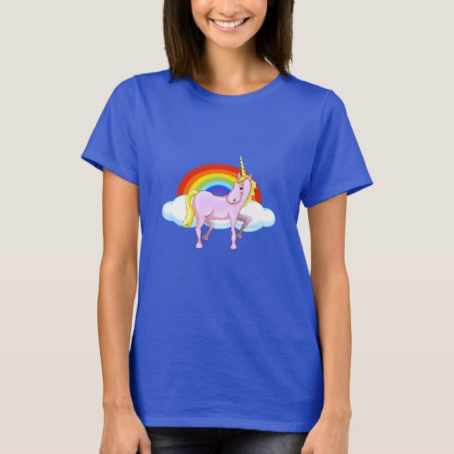 O t-shirt das mulheres do unicórnio (Frente)